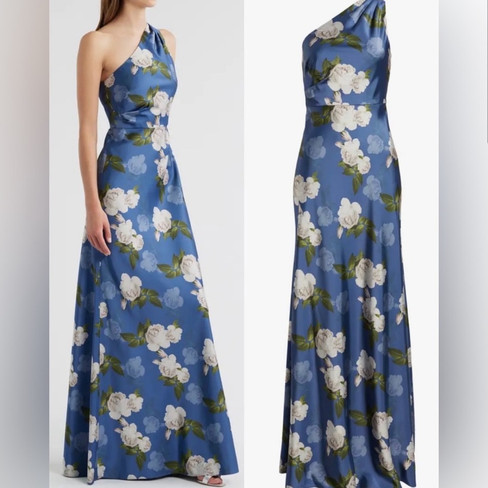Sachin & Babi Delphine Floral Print One-Shoulder Gown, SIZE 4 US